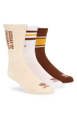 adidas Assorted 3-Pack Originals Crew Socks in White/Brown/Yellow