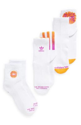 adidas Assorted 3-Pack Originals Spiral Quarter Crew Socks in White/Flash Pink/Orange