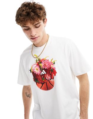adidas Basketball floral graphic short sleeve t-shirt in white