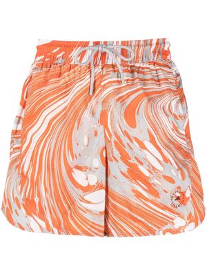 adidas by Stella McCartney abstract-print drawstring shorts - Orange