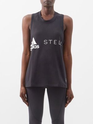 Adidas By Stella Mccartney - Logo-print Organic Cotton-blend Tank Top - Womens - Black