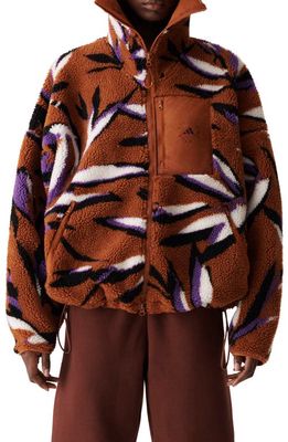 adidas by Stella McCartney Recycled Polyester Jacquard Fleece Hooded Jacket in Caramel/White/Lilac/Black