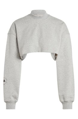 adidas by Stella McCartney TrueCasuals Organic Cotton Mock Neck Open Back Crop Sweatshirt in Medium Grey Heather