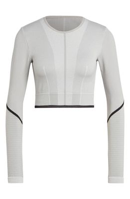 adidas by Stella McCartney TrueStrength Seamless Open Back Yoga Crop Top in Mgh Solid Grey/White/Black