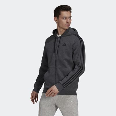 adidas Essentials Fleece 3-Stripes Full-Zip Hoodie Dark Grey Heather S Mens