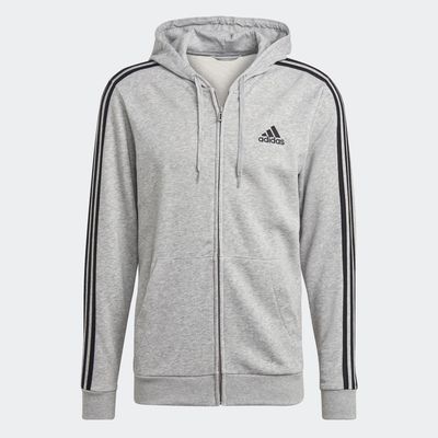 adidas Essentials French Terry 3-Stripes Full-Zip Hoodie Medium Grey Heather L Mens