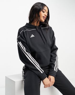 adidas Football 3 stripe hoodie in black