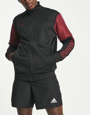 adidas Football Tiro panelled track jacket in black and burgundy