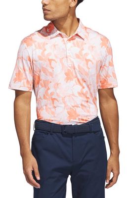 adidas Golf Floral Print Golf Performance Polo in Coral Fusion/Pantone/White