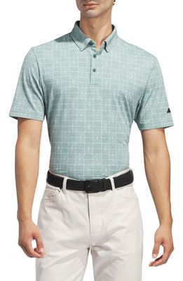 adidas Golf Go-To Geometric Print Polo in Collegiate Green 