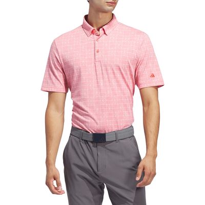 adidas Golf Go-To Print Performance Golf Polo in Preloved Scarlet 