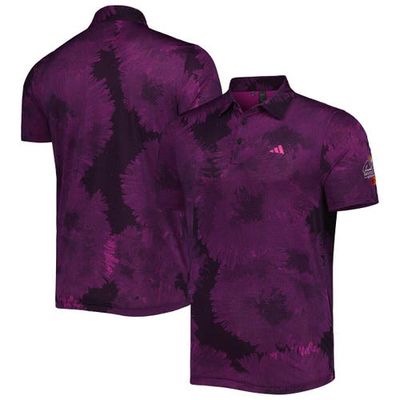 adidas Golf Men's adidas Black/Purple Arnold Palmer Flower AEROREADY Mesh Polo in Black/Lucid Fuchsia