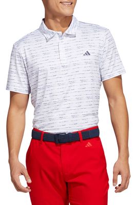 adidas Golf Stripe Zip Golf Polo in White/Collegiate Navy