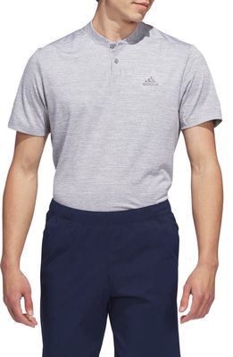 adidas Golf Textured Stripe Blade Collar Golf Shirt in Grey Three/White