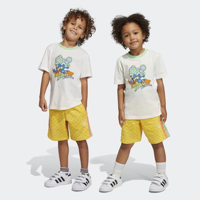 adidas Graphic Print Shorts and Tee Set Off White 4T Kids