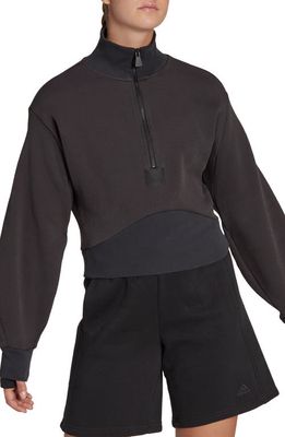 adidas Half Zip Crop Cotton Blend Sweatshirt in Black