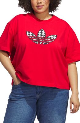 adidas Houndstooth Check Appliqué Stretch Cotton Graphic T-Shirt in Better Scarlet