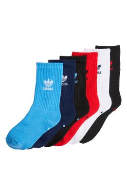 adidas Kids' 6-Pack Originals Trefoil Crew Socks in Vivid Red/Pulse Blue/Black
