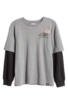 adidas Kids' All Day Layered Sports Long Sleeve Cotton Blend Graphic T-Shirt in Dark Grey