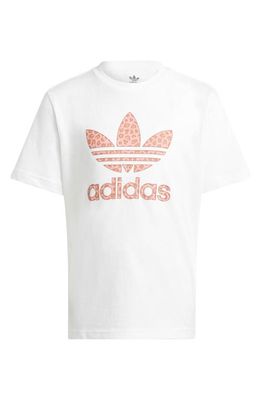 adidas Kids' Animal Print Trefoil Cotton Graphic T-Shirt in White