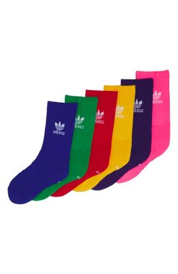 adidas Kids' Assorted 6-Pack Originals Crew Socks in Pink/Royal Blue/Scarlet