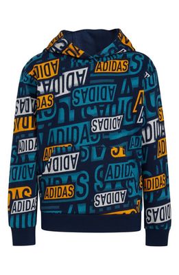 adidas Kids' Brand Sticker Fleece Hoodie in Navy/Aqua