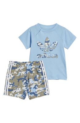 adidas Kids' Camo Graphic T-Shirt & Shorts Set in Clear Sky