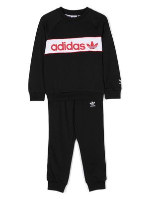 adidas Kids logo-patch striped tracksuit set - Black