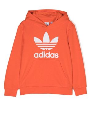adidas Kids logo print cotton-jersey hoodie - Orange