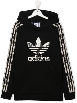 adidas Kids TEEN camouflage-print trefoil hoodie - Black