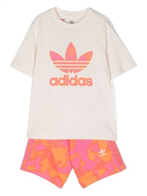 adidas Kids trefoil-logo shorts set - Neutrals