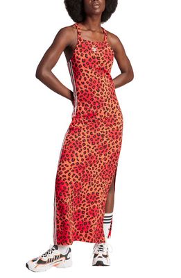 adidas Leopard Print Knit Maxi Dress in Bright Red