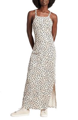 adidas Leopard Print Knit Maxi Dress in Wonder White