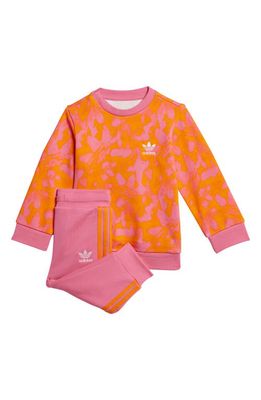 adidas Lifestyle Crewneck Sweatshirt & Joggers Set in Bright Orange/Pink Fusion