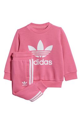 adidas Lifestyle Crewneck Sweatshirt & Joggers Set in Pink Fusion