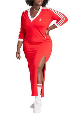 adidas Lifestyle V-Neck Maxi Dress in Better Scarlet
