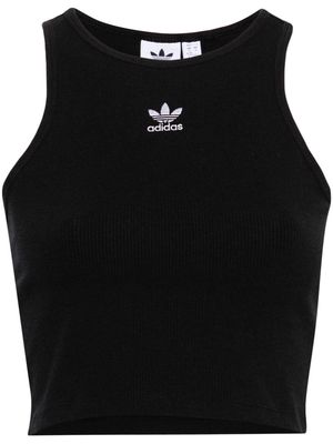 adidas logo-embroidered fine-ribbed tank top - Black