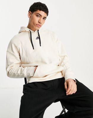 adidas Lounge embroidered logo hoodie in cream-White