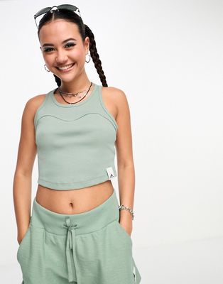 adidas Lounge ribbed tank top in green