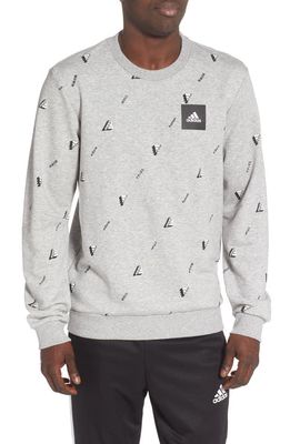 adidas Must Haves Graphic Crewneck Sweatshirt in Grey Heather/White/Black