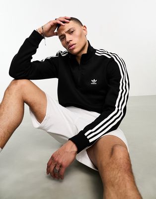 adidas Originals 3 Stripe 1/4 zip sweatshirt in black