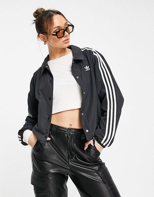 adidas Originals 3 Stripe coach jacket in black