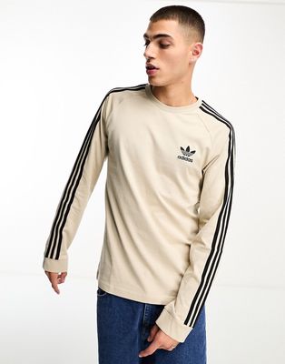 adidas Originals 3 Stripe long sleeved t-shirt in beige-Neutral