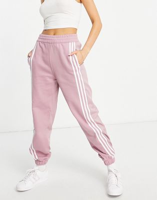 adidas Originals 3 stripe sweatpants in mauve-Pink