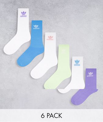 adidas Originals 6 pack crew socks in pastel tones-Multi