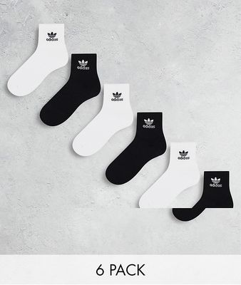 adidas Originals 6 pack quarter socks in black and white-Multi