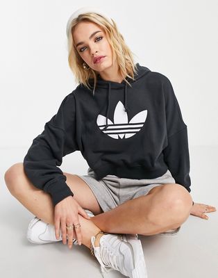 adidas Originals 80s Aerobic cropped hoodie with Trefoil in black