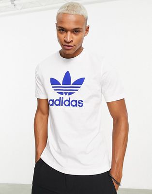 adidas Originals adicolor large trefoil t-shirt in white and blue