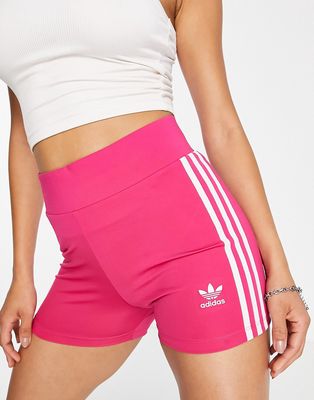 adidas Originals adicolor three stripe booty shorts in pink
