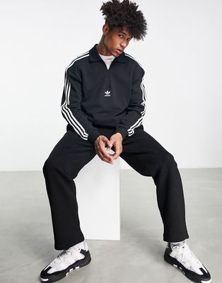 adidas Originals adicolor three stripe boyfriend fit polo top in black